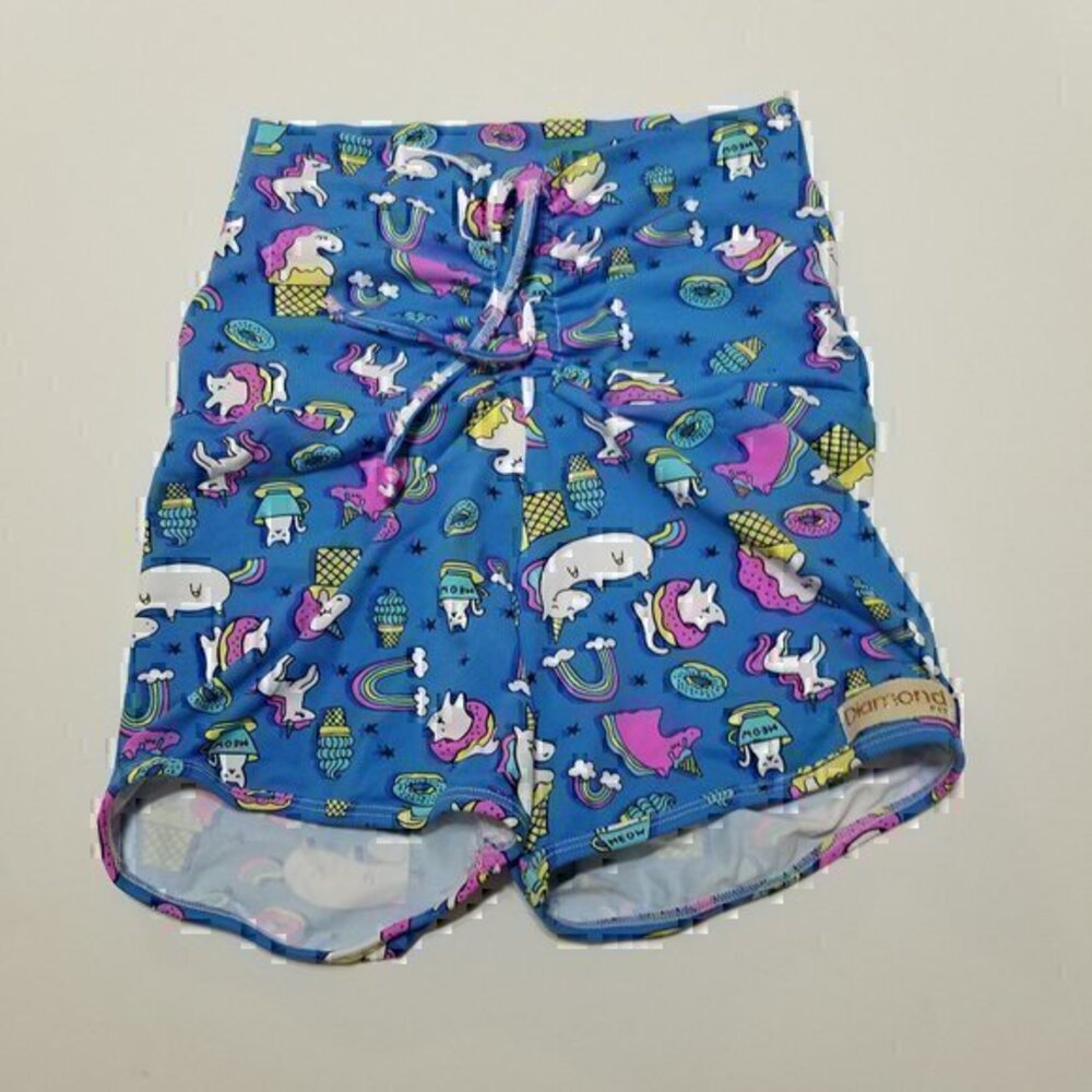 NWT Barazilian Unicorn Rainbow High Rise Blue Athletic Gym Shorts Size M‎